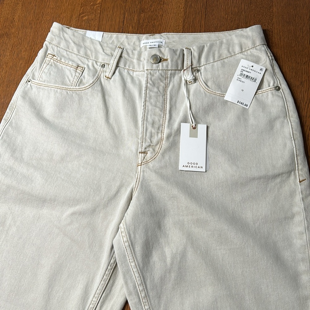 NWT Good American Good 90's Icon Straight Leg Jeans Size 12 / 31 Color Bone